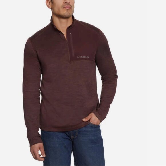 G.H. BASS Mens Pullover Size Medium Burgundy 1/4 Zip Mock Neck Fleece Lined - Picture 3 of 9